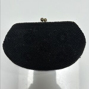 Elegant Black Kisslock Beaded Clutch Vintage